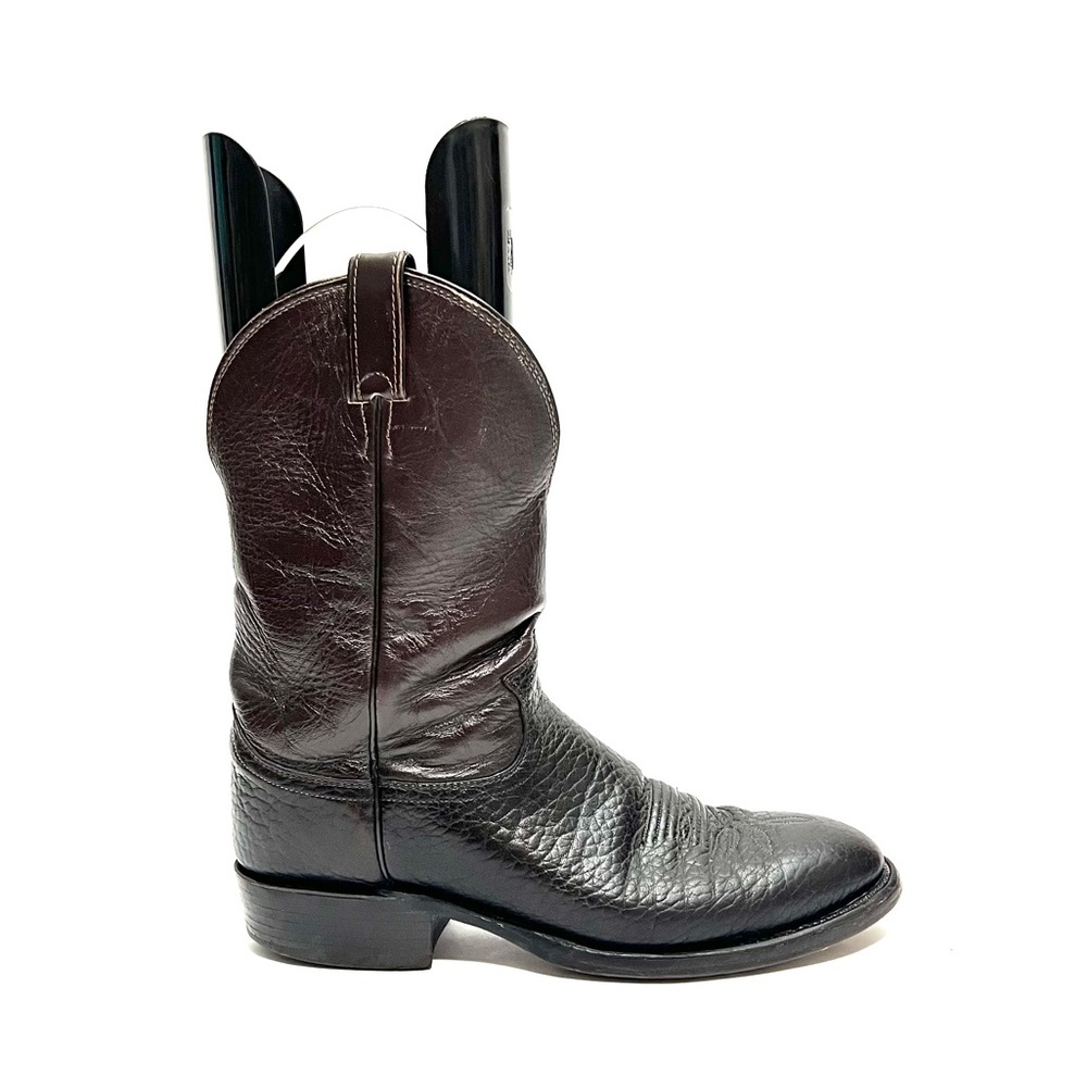 Vintage 1980s mens dark brown leather western style mid calf cowboy boots